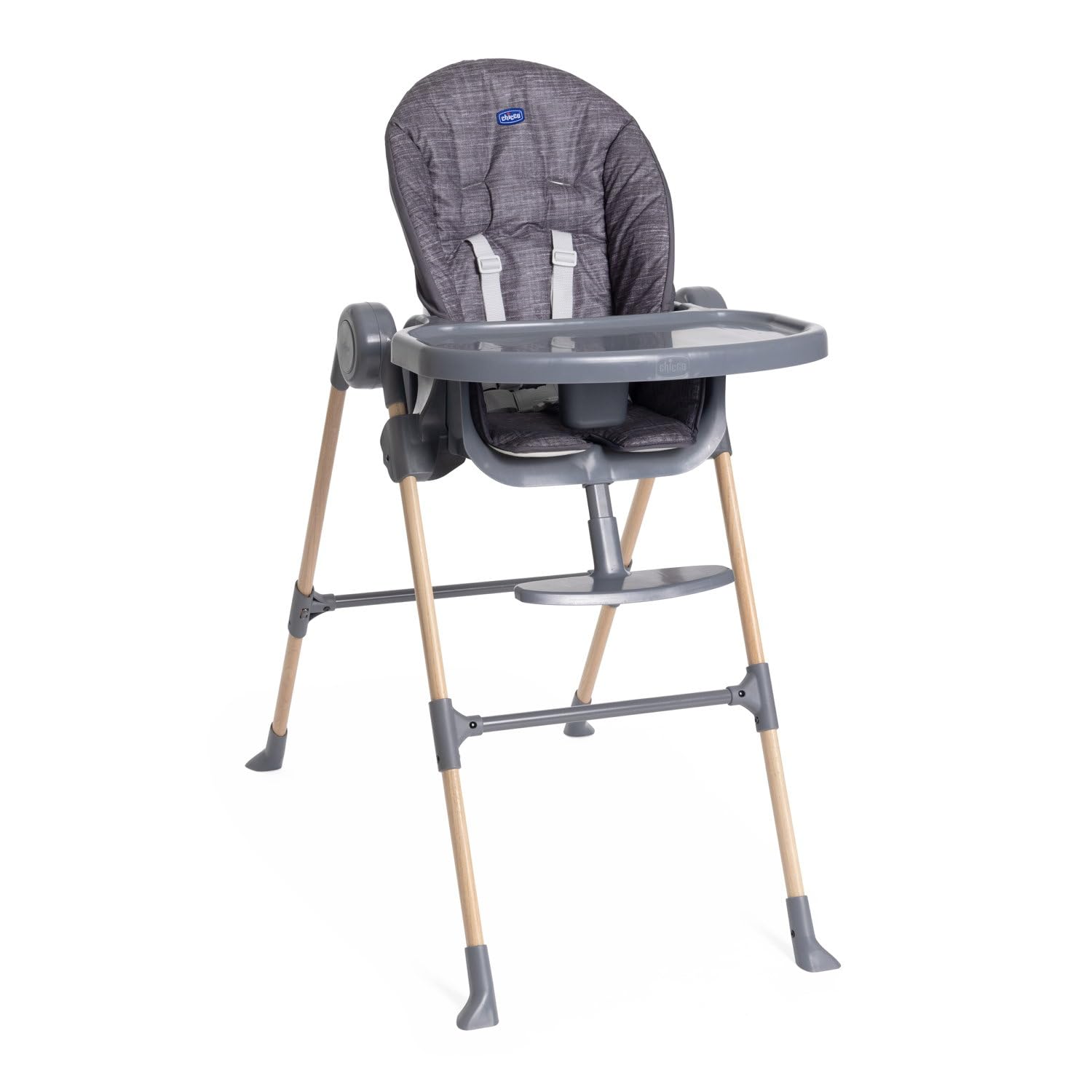 Chicco Polly Essential Trona para Niños, de 0 Meses a 15 Kg, 3 Posiciones, 7 Niveles de Altura, Reposapiés regulable, Cierre Compacto, Tejido de Poliéster Reciclado, Gris oscuro