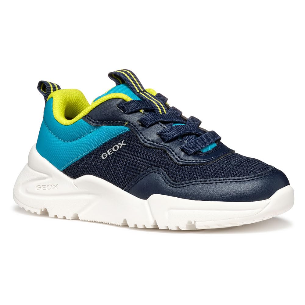 Geox J Loftus BOY C Sneaker, Navy/Turquoise, 2 UK