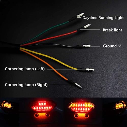 Miniatura 6 de BISHERDER Luz de freno de motocicleta, universal 5 cables 16 LED luz trasera de motocicleta con señales de giro Bisherder12v Luz de matrícula de