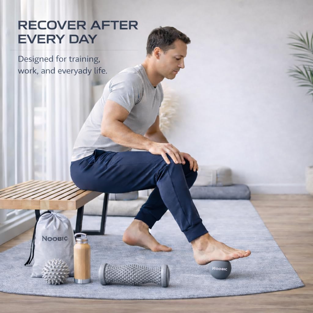 Plantarfasziitis Relief Fußroller Massage Kit - Fußschmerzlinderung mit strukturierter Fußrolle, Lacrosse Ball & Stachel-Massageball