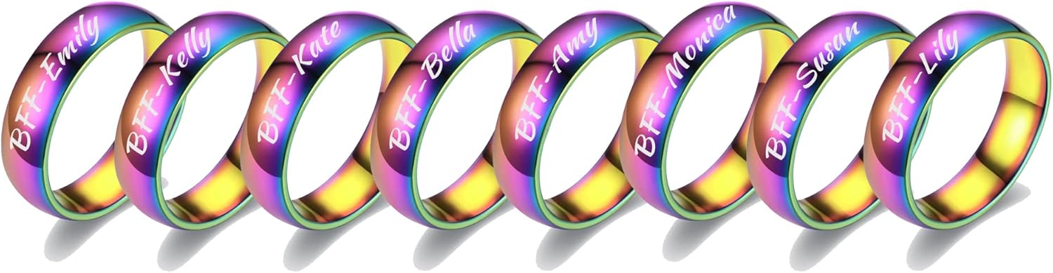 MZZJ BFF Ring for 2-3-4-5-6-7-8-9-10 Personazlied BFF Friendship Jewelry Pinky Promise Pinky Swear Minimalist Polish Stainless Steel Comfort Fit Domed Stackable Knuckle Ring Band,Bridesmaid Gift