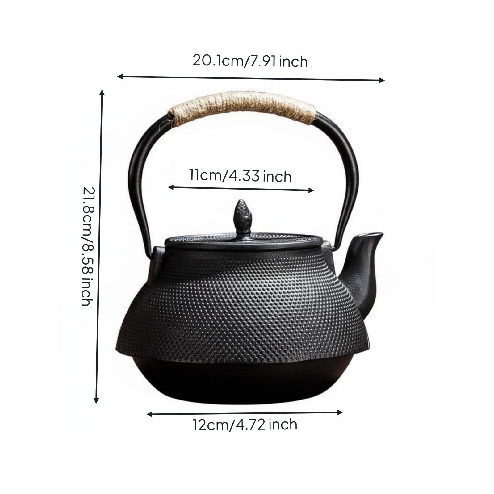 kowaku Tetera de Hierro Fundido Tetera Japonesa Hervidor de Té Caldera para Agua Construcción Robusta Que Distribuye el de, Array, Negro, Tradicional Con Textura De Gránulos, 2.2L