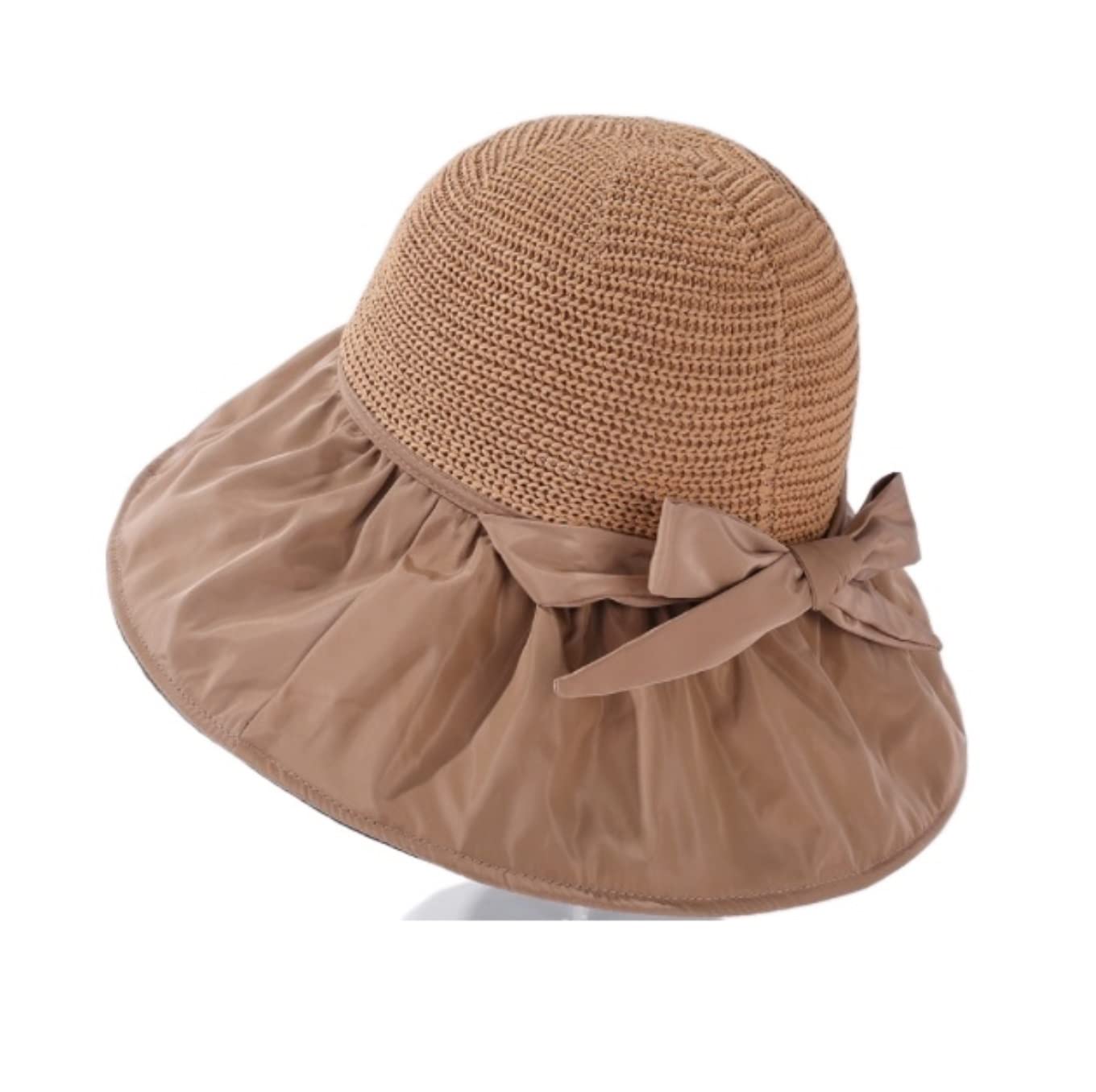 LNNSHX Sombrero de Playa para Mujer Sol Primavera y Verano Paja de Pescador Plegable de ala Ancha (Blauw: Talla A 56-58 cm) (Noir 6 7/87 1