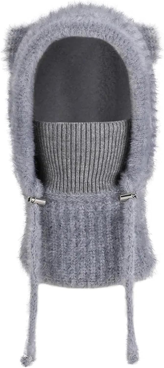 2 PCS 3 in 1 Fleece Lined Balaclava Hood for Women Winter Knitted Hat Scarf