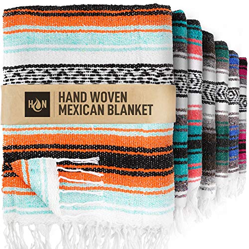 Handcrafted Mexican Blankets, Artisanal Handwoven Serape Blanket, Authentic Falsa Blanket, Great As Beach Blanket…