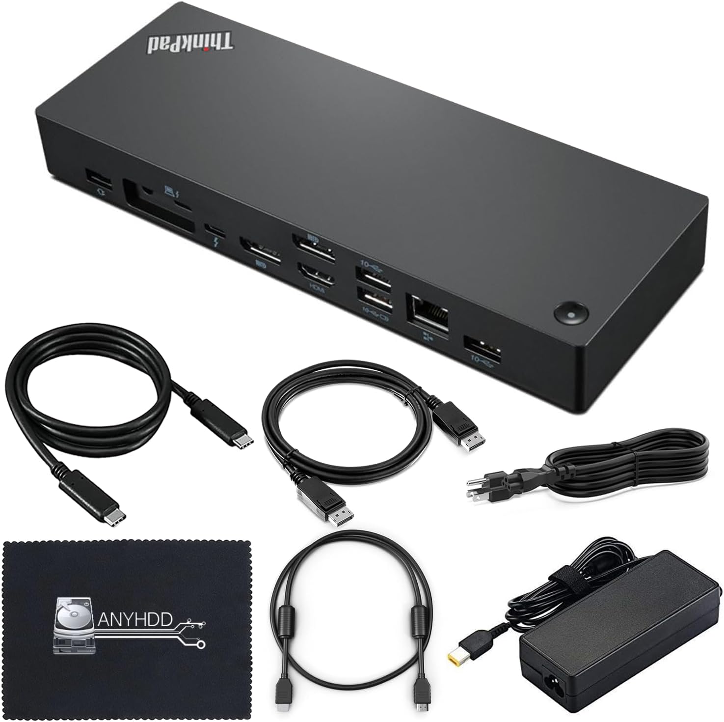 40B00135US Lenovo Docking Station USB C - Lenovo Thinkpad Docking Station Thunderbolt 4 Dock with 135W AC Power Adapter + HDMI Cable + DisplayPort Cable + Thunderbolt Cable + Microfiber Cloth