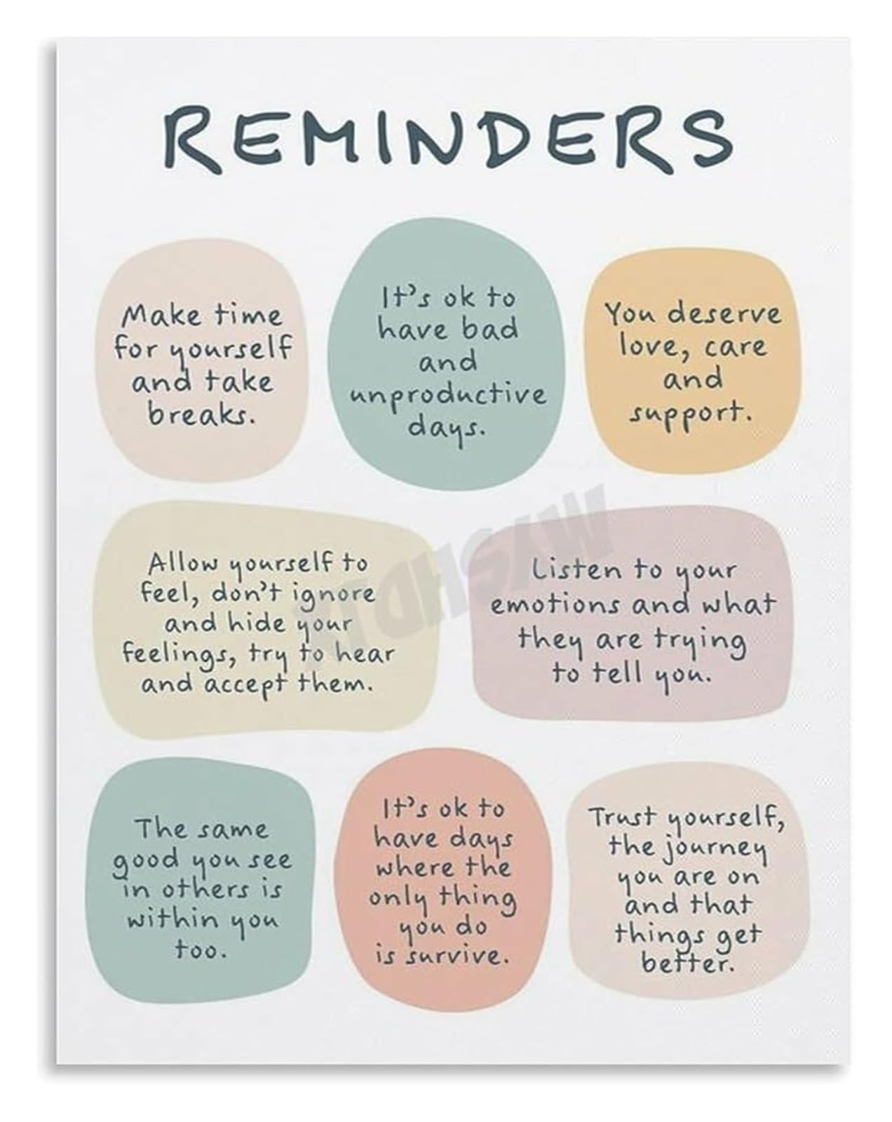 IDGTTLDF Mindfulness Poster Affirmations for Mental Health Self Care Canvas Painting Wall-Art Decor Unframed,16x24inch(40x60cm)
