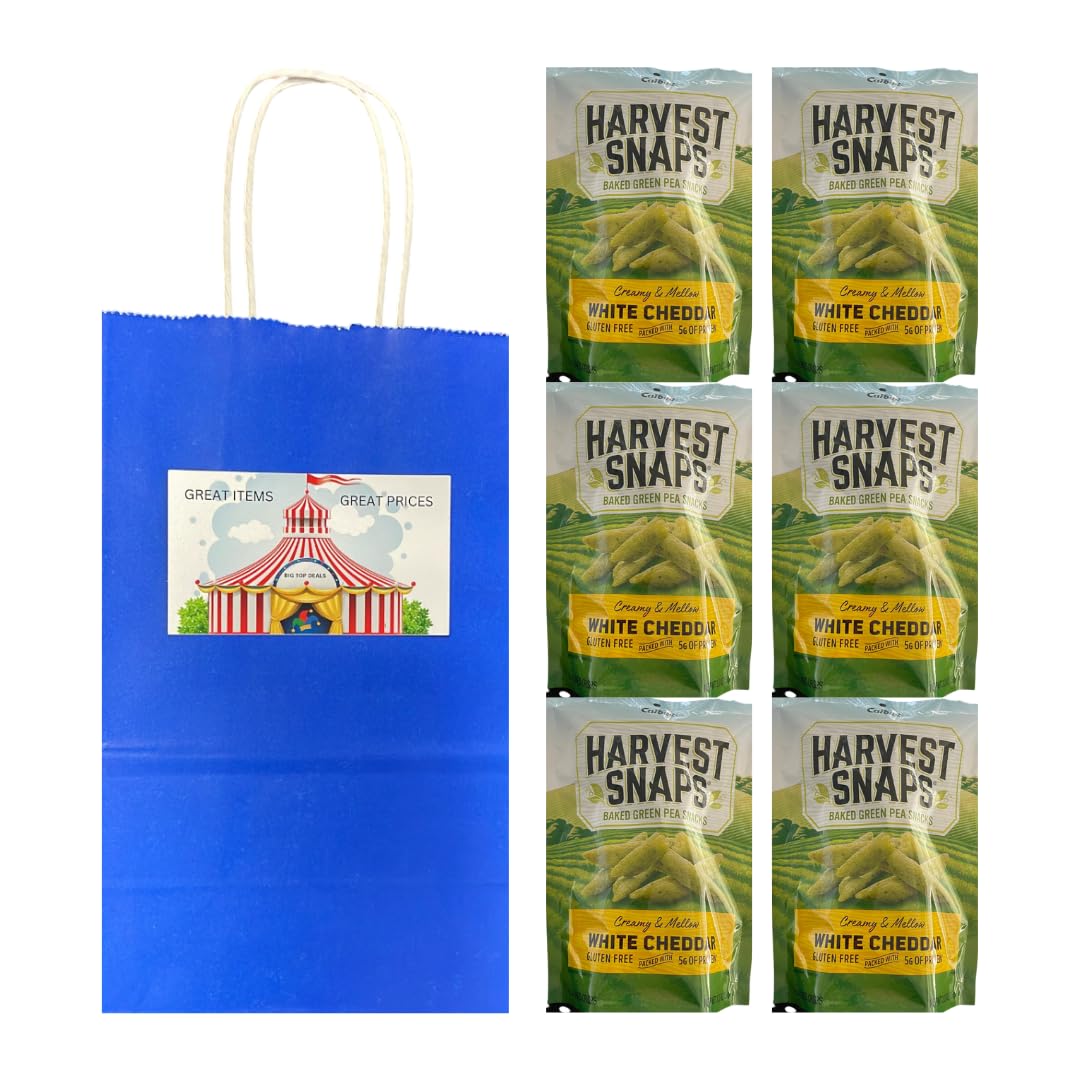 Big Top Deals USA Blue Paper Bag (5.25x3.2x8) with Snaps Veggie Chips White Cheddar 6-Pack – Custom Bundle Pack
