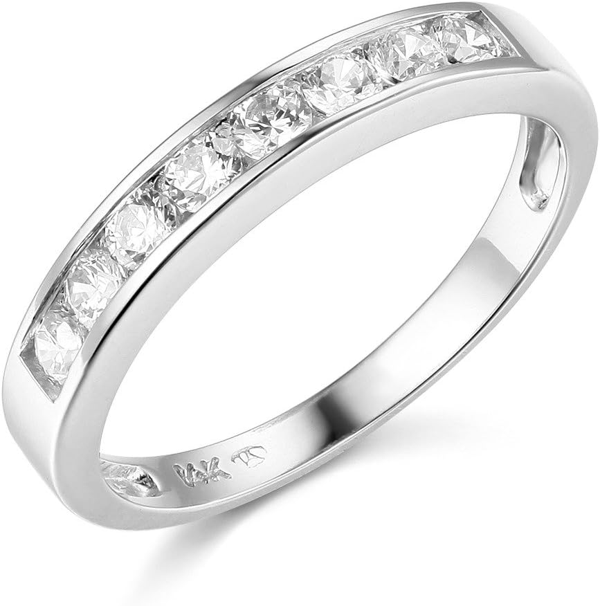TWJC 14k Yellow OR White Gold Solid Channel Set Wedding Band