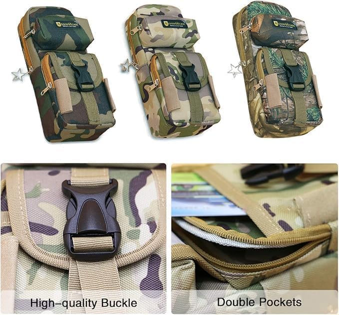 Image of Large Capacity Camouflage Pencil Case, 5 Layer Design, 3 Compartments, Fabric Construction, Zip Closure, Aesthetic School Organizer Bag