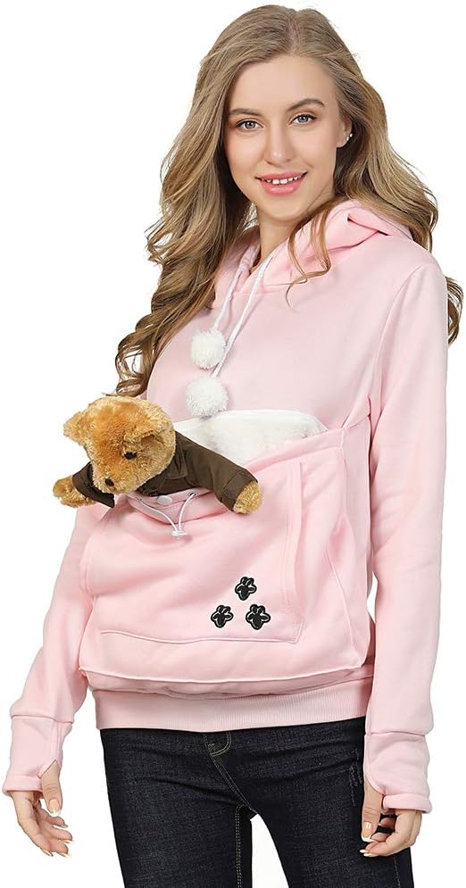 Jomago Womens Pet Carrier Sweater Cat Dog Pouch Hoodies Animal Holder Long Sleeve Hood Sweatshirt