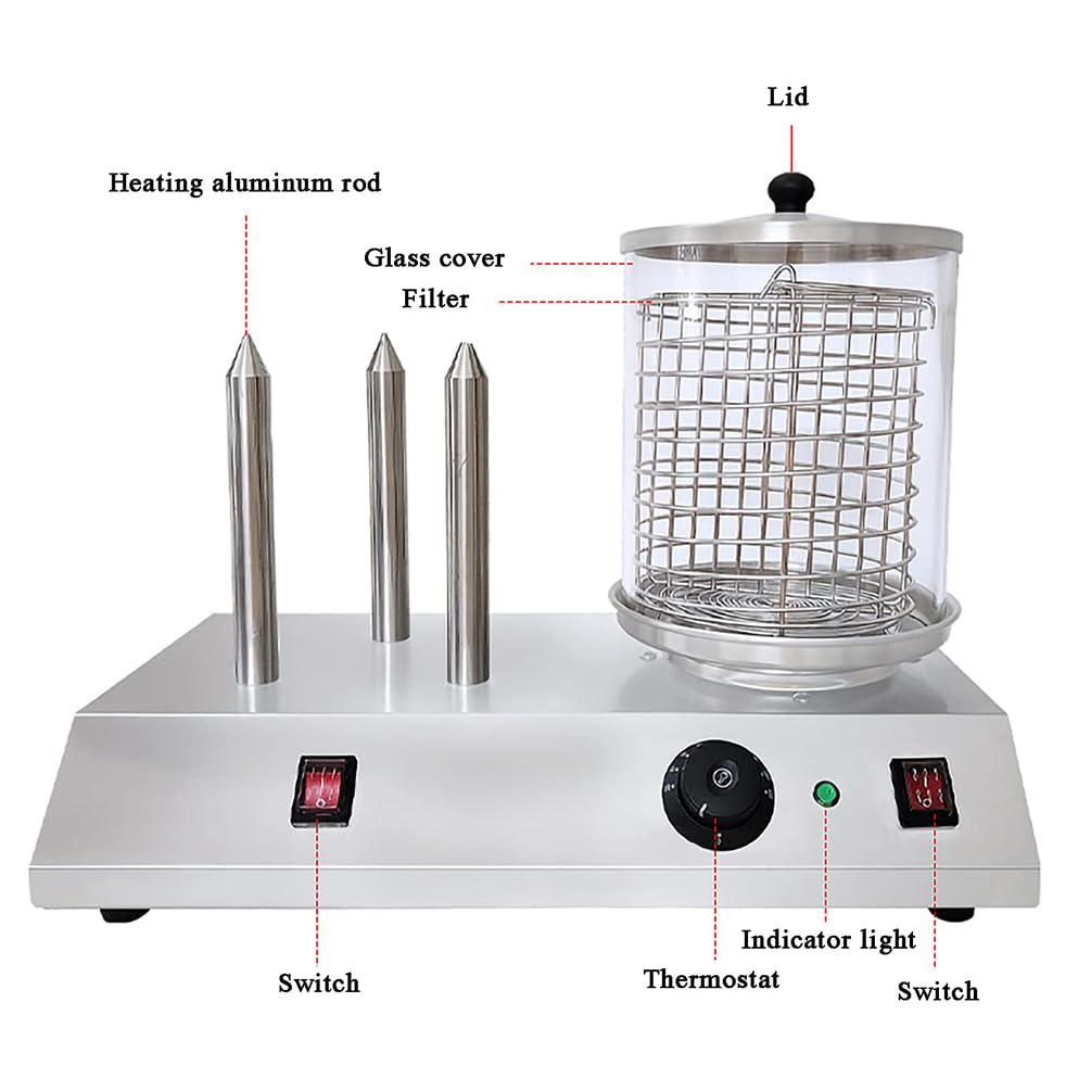 Macchine per Hot Dog da 450 W, Scalda Hot Dog Commerciale, Vaporiera per Hot Dog con Asta in Alluminio Riscaldata, Scalda Pane, Griglia per Salsicce, Salsiccia per Colazione, Involtini di Uova