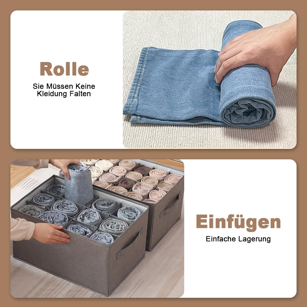 2 Stück KleiderschrankAufbewahrungsbox Stoff für Kleidung 24 Zellen SchubladenOrdnungssystem Kleiderschrank Schrank Kleider Boxen für Hosen Jeans Camicia Pullover