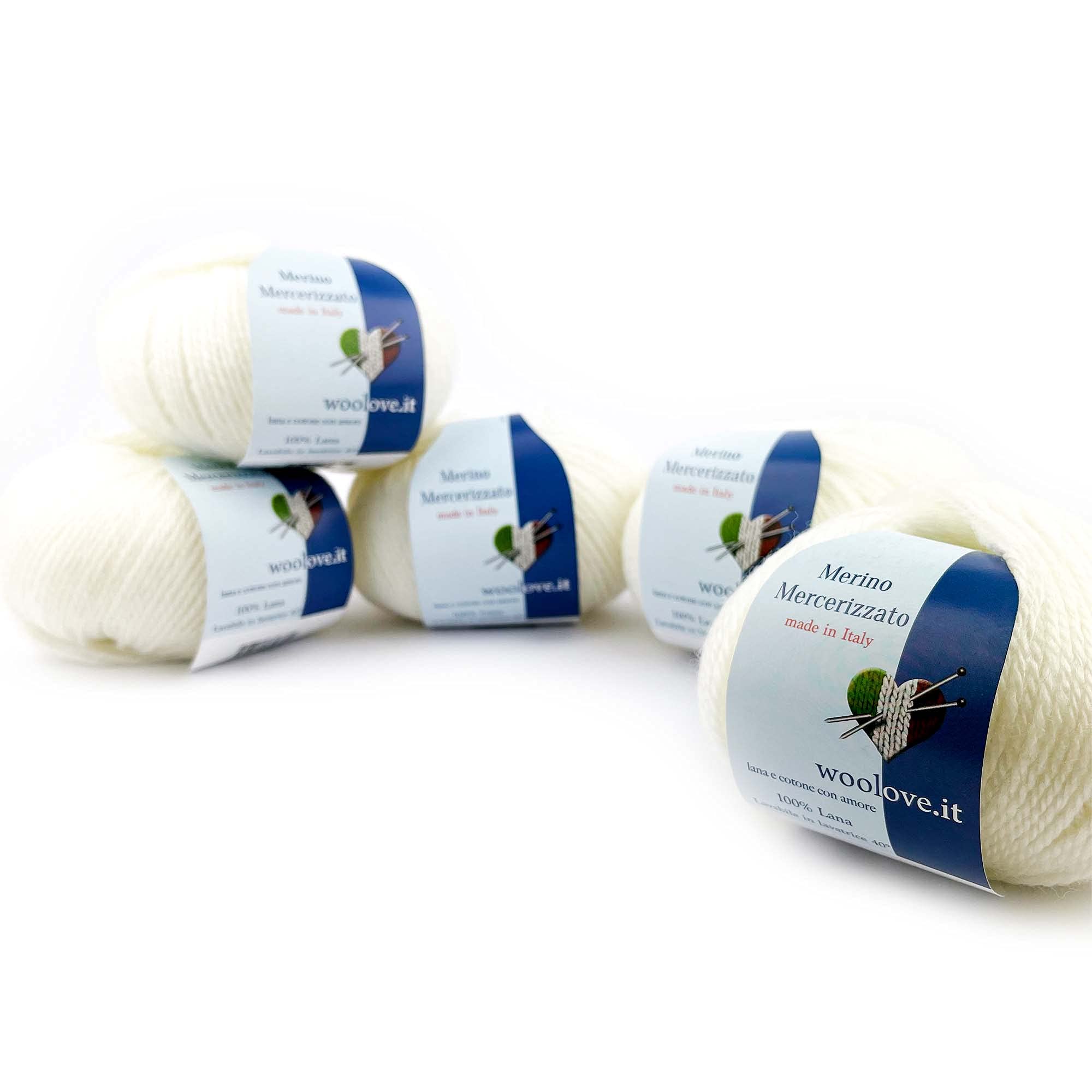 Tricot Cafè - Merino Mercerizzato - 100% pura lana bola de lana suave para ganchillo ideal para la ropa Blanco 1 Made in Italy