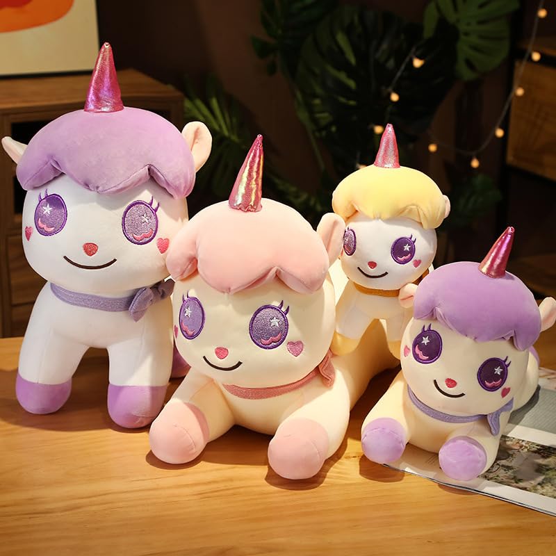 Kawaii Buntes Einhorn Plüschtier Niedliches Anime Große Augen Einhorn Kissen Gefüllte Plüschtiere Puppe für Kinder/Mädchen Geschenk 50cm Gelb-A