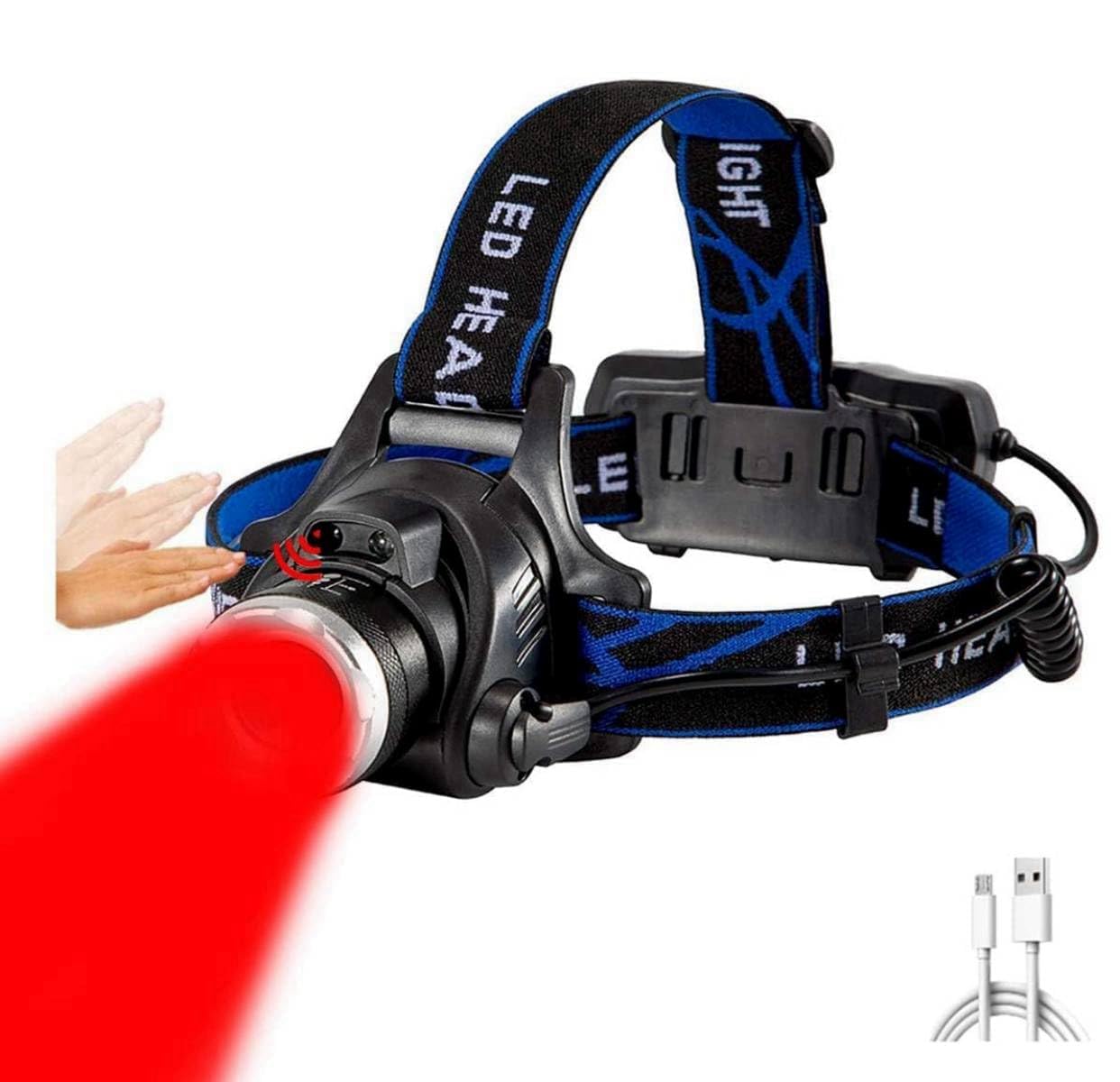 Rechargeable Red Light Headlamp for Hunting, Motion Sensor Super Bright Headlamp with Red Light, 3 Modes Zoomable Waterproof Predator Hunting for Coyote, Hog, Coon Hunting Light, Night Vision-image-7