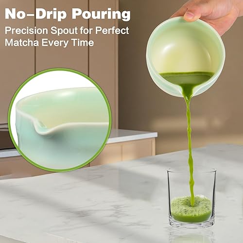 Miniatura 4 de Juego de batidor de matcha, cuenco de cerámica con boquilla, batidor de bambú, cuchara tradicional, soporte de Chasen, tamiz de polvo, kit de