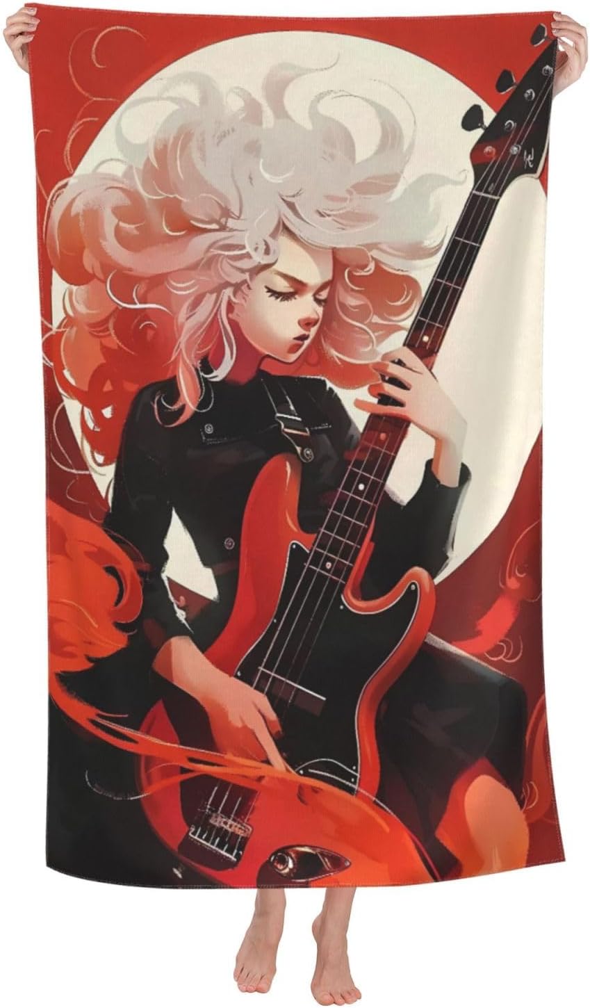 Rock Style Silver Hair Girl Ultra fine Soft Towel - Suitable for Beach, Camping, and Travel Quick Drying Towels - Lightweight Super Absorbent Soft Cloth, 31.5X 51.2 inches