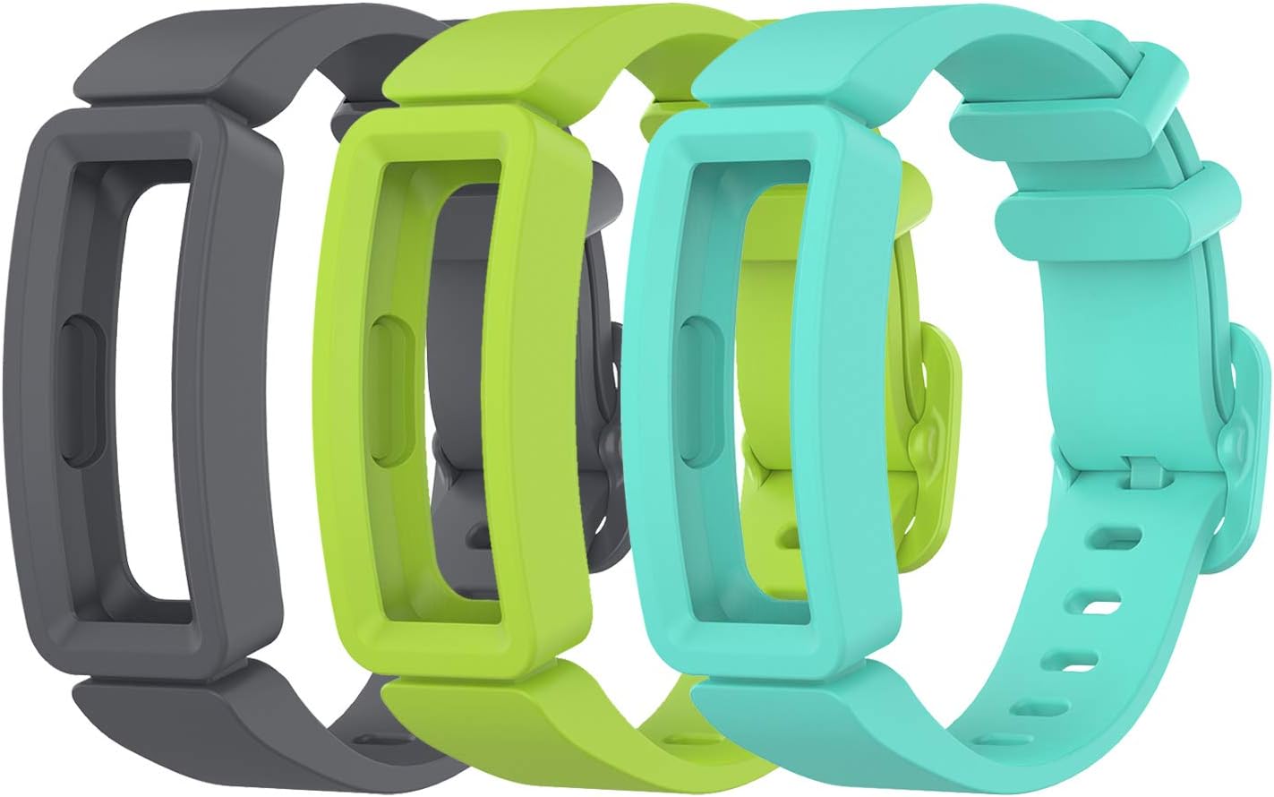 EEweca 3-Pack Bands Compatible with Fitbit Ace 2 Replacement Strap for Kids (Gray, Green, Teal)
