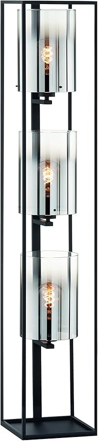 Fischer & Honsel Fischer Honsel | Staande Vloerlamp Samu | zandzwart | glas rookkleuren te helder | 24,00x24x130cm | 3x E27 max. 40,0 Watt | 40419