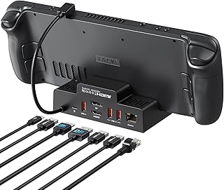 Docking Station for Steam Deck, Steam Deck Dock with HDMI & DisplayPort 4K@60Hz, Gigabit Ethernet 7 in 1 USB C Hub, 3*USB3.1 10Gbps Data Port, USB-C PD 3.0 Charging Port