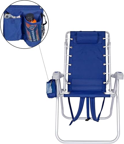 Miniatura 3 de Silla de playa plegable de aluminio de alta resistencia para adultos  Coloque plana, 5 posiciones reclinables  Bolsa térmica aislada extraíble y