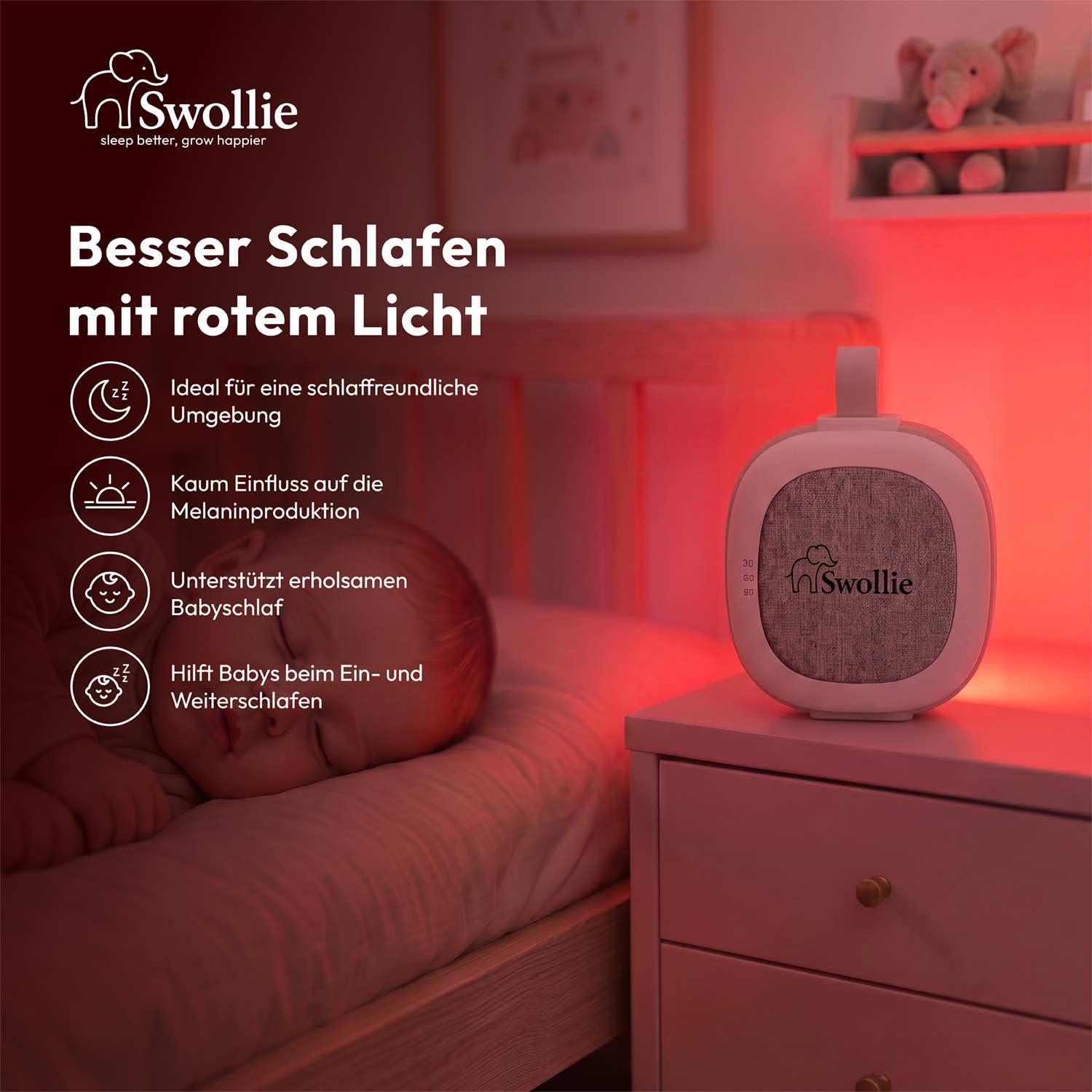Tragbares White Noise Gerät & RGB Nachtlicht mit Soundsensor, 32 beruhigende Geräusche, extra großer Akku bis zu 26 Std. Laufzeit, Einschlafhilfe für Babys, Sound Machine, Babyparty Geschenk