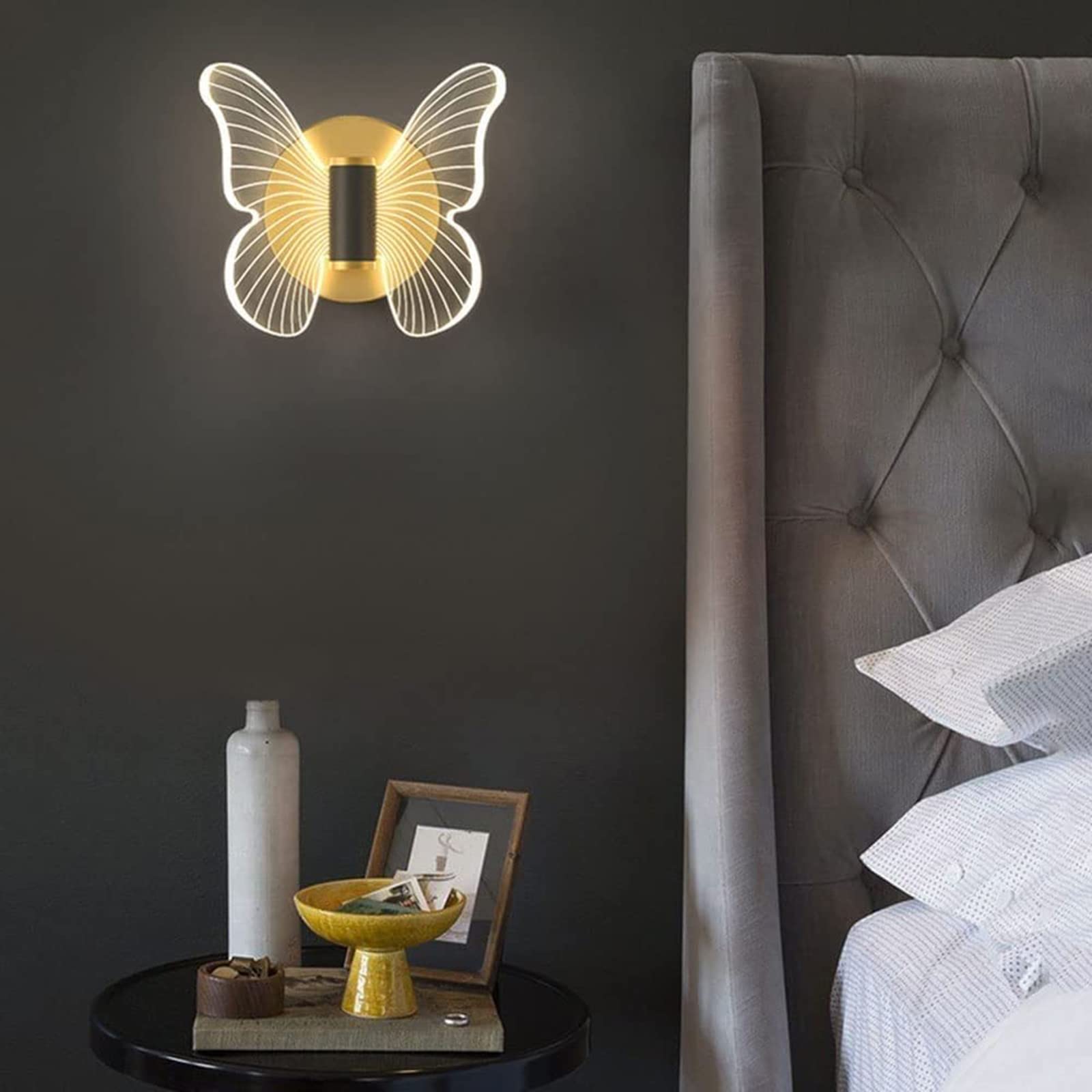 Lampa ścienna nocna dekoracyjna lampa 6W nowoczesna złota motyl lampa ścienna, oświetlenie nocne do sypialni, dziecięca dziewczyna sypialnia niemowlęca dekoracja ścienna latarnia, ciepłe światło,