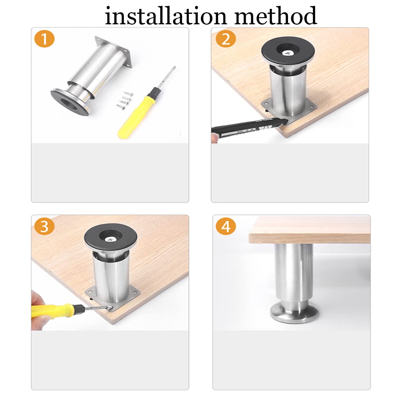 Patas para Muebles de Acero Inoxidable Patas para Muebles Altura Regulables,Patas para Mesa Patas para Muebles Sofá Mesa Estantes,con Tornillos 4 Piezas (30cm/11.8in)