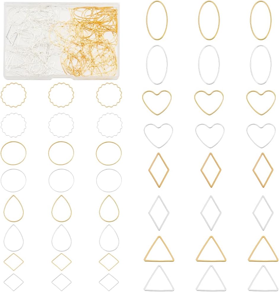 PH PandaHall 160 pcs 8 Shapes Open Bezel Pendants Charm Resin Bezel Pendants Golden and Silver Blank Frame Hollow Pendant for UV Resin Crafts DIY Earring Bracelet Necklace Jewellery