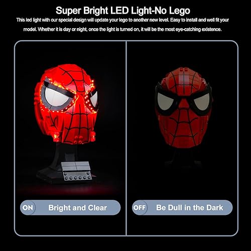 Miniatura 3 de BrickBling Luz LED para máscara Lego Spider-Man 76285 (solo luces), nueva iluminación 2024 compatible con máscara Lego, ilumina tu modelo