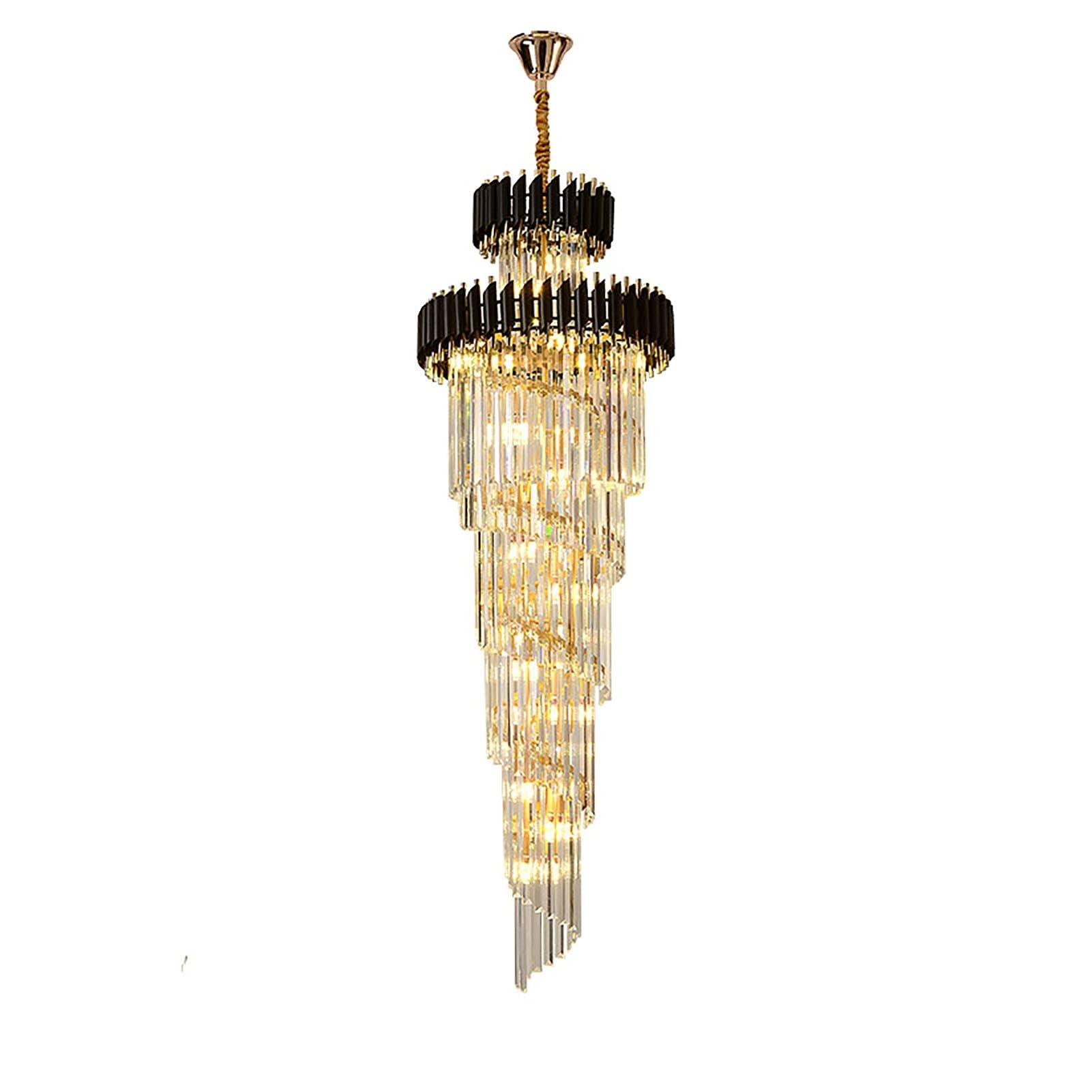HYJAUSXB Modern Nordic Crystal Chandelier for Duplex Staircase in Living Room and Hallway Gold Black Rotation Design Elegant Villa Lighting
