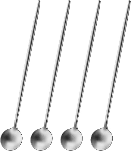 Miniatura 16 de Cuchara de café de 6.7 pulgadas de oro satinado, juego de 4 cucharas de té de acero inoxidable 18/10, cuchara de café con mango redondo sólido