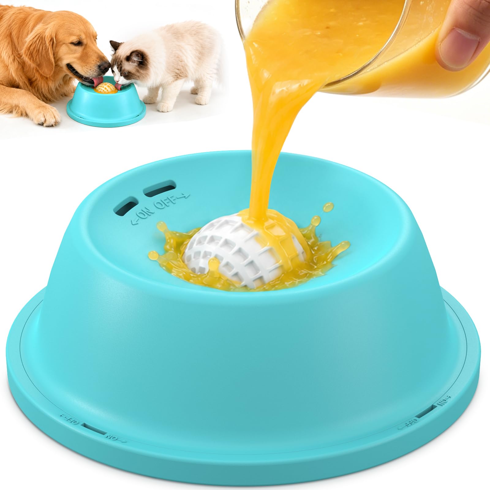 SOKAKO Slow Feeder Dog Bowls, 10oz Dog Lick Bowl for Liquid Treat, Anti-Removal Ball & Jam-Free Rolling, Pet Enrichment Toys, Food-Grade Dish for Dog and Cats, Dietary Supplements & Post-Op Care