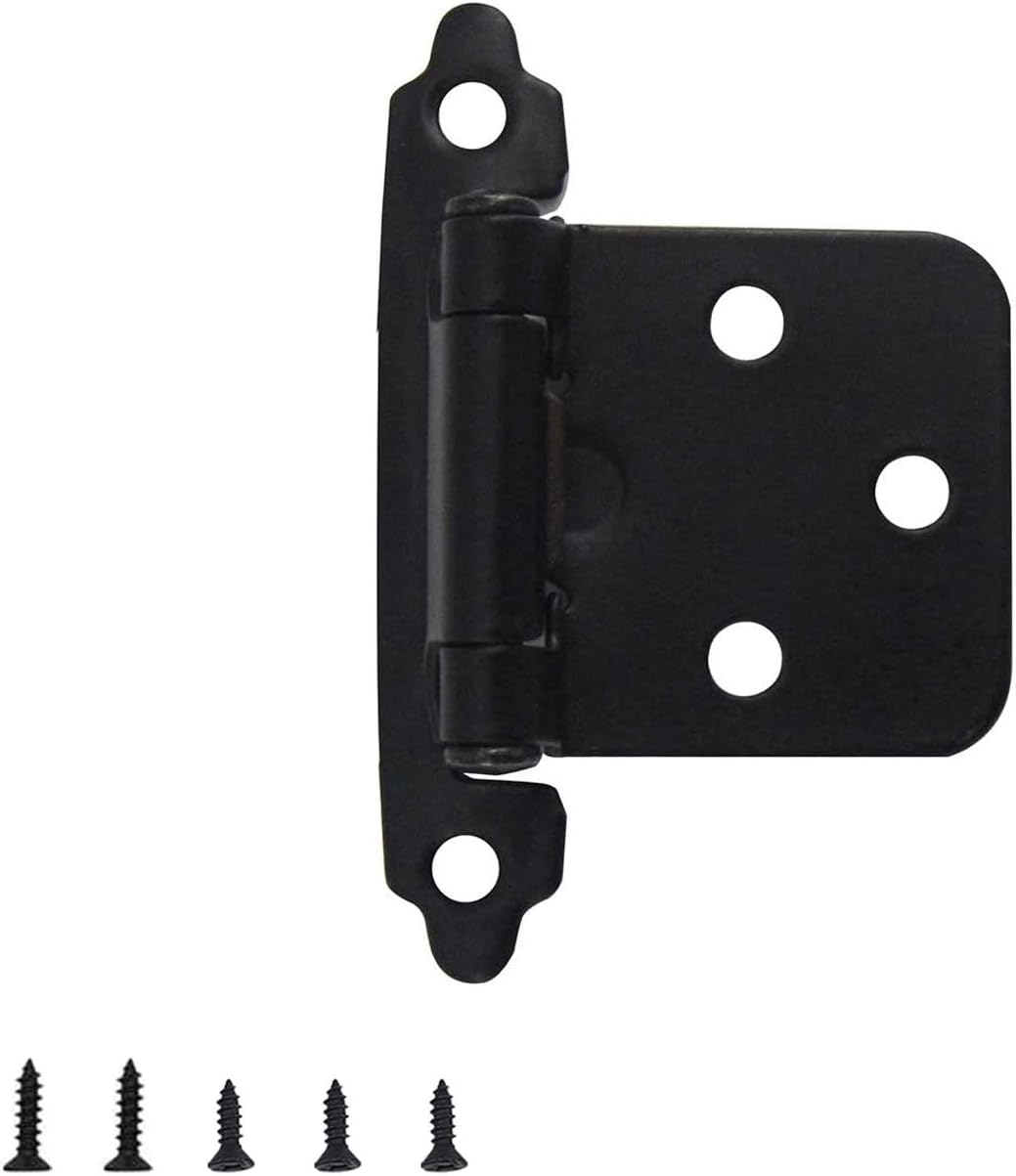 12 PCS 1/2 Inch Overlay Cabinet Door Hinges, Self Closing Flush Kitchen Cabinet Door Hinges with Screws, Matte Black - 12 Pack