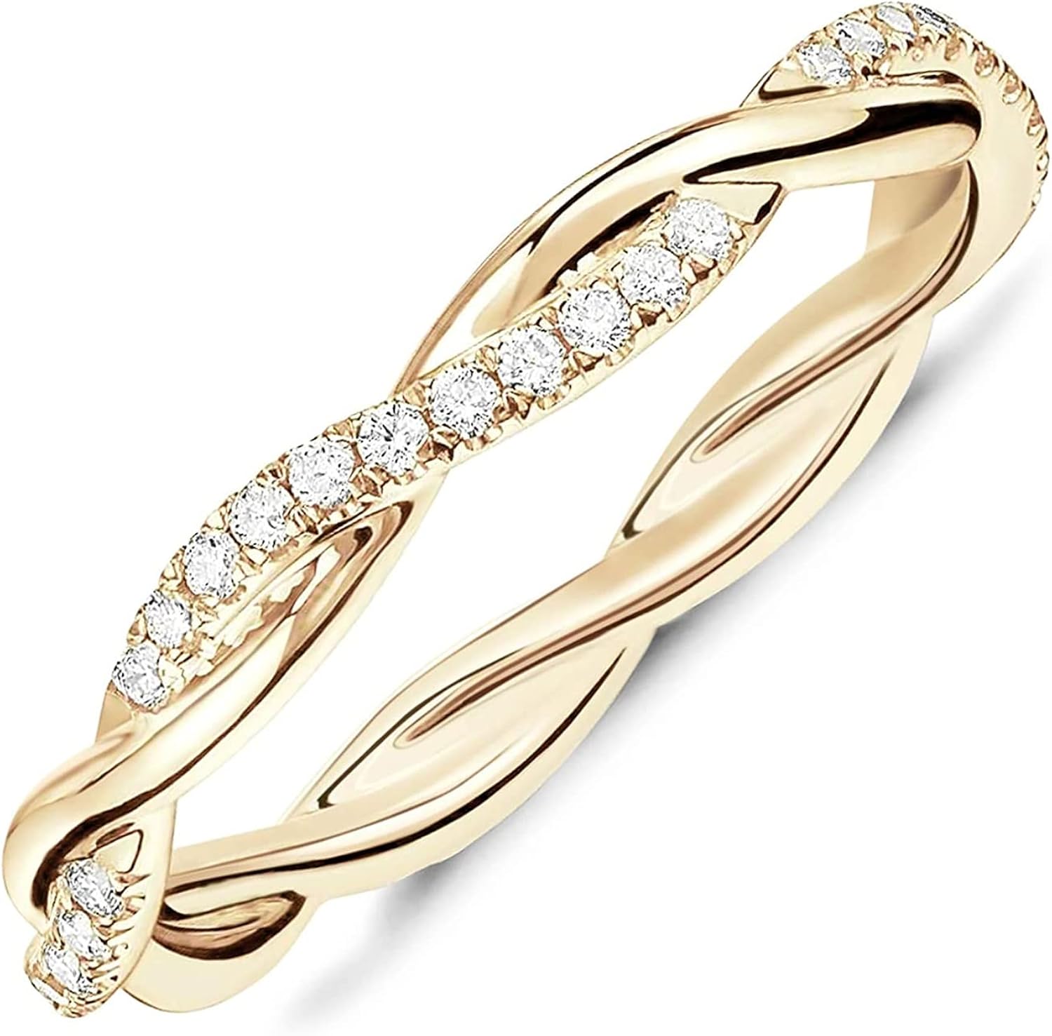 PAVOI 14K Gold Plated Cubic Zirconia Twisted Rope Eternity Band for Women