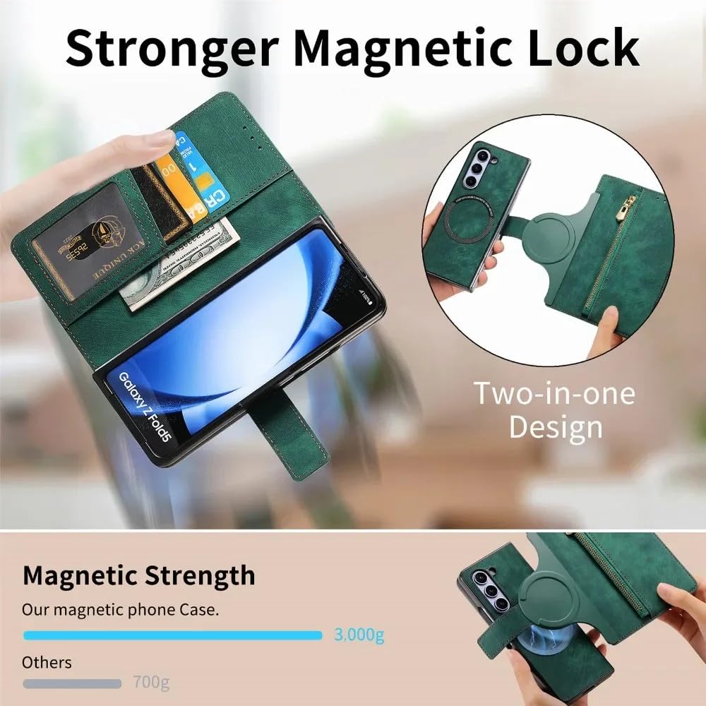 Solt Wallet Phone Case para Samsung Galaxy Z Fold 6 5 4 3 Fold6 Fold5 Fold4 Fold3 5G Funda de Cuero 2 en 1 con Cremallera Desmontable, Púrpura, para Galaxy Z Fold 6