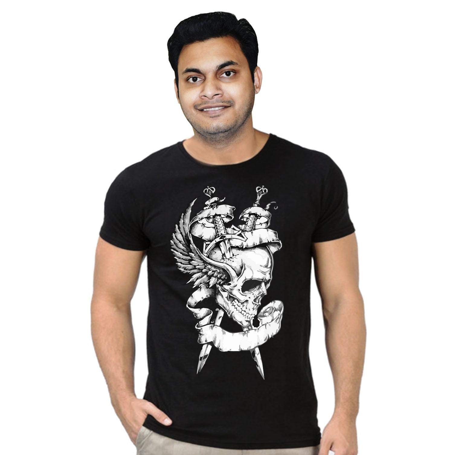 FMstylesMCM2 Cotton Vintage Skull with Sword T-shirt for Unisex (Black)