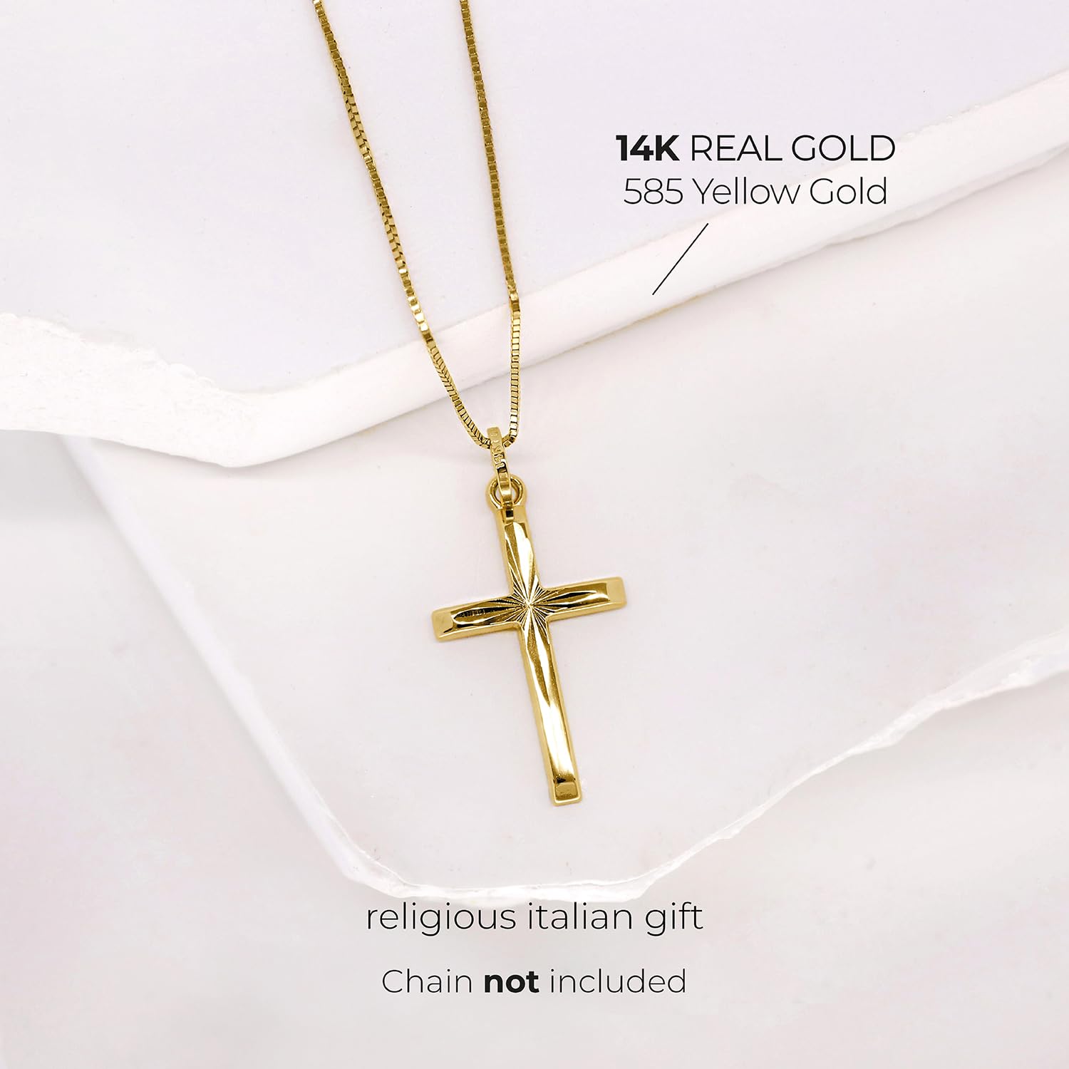forme di Lucchetta - Jesus Kreuz Anhänger Gold Diamant-effekt - Christliche Geschenke, Goldanhänger Damen Mädchen 585 Echtgold für Kette (bis zu 4 mm) - hergestellt in Italien