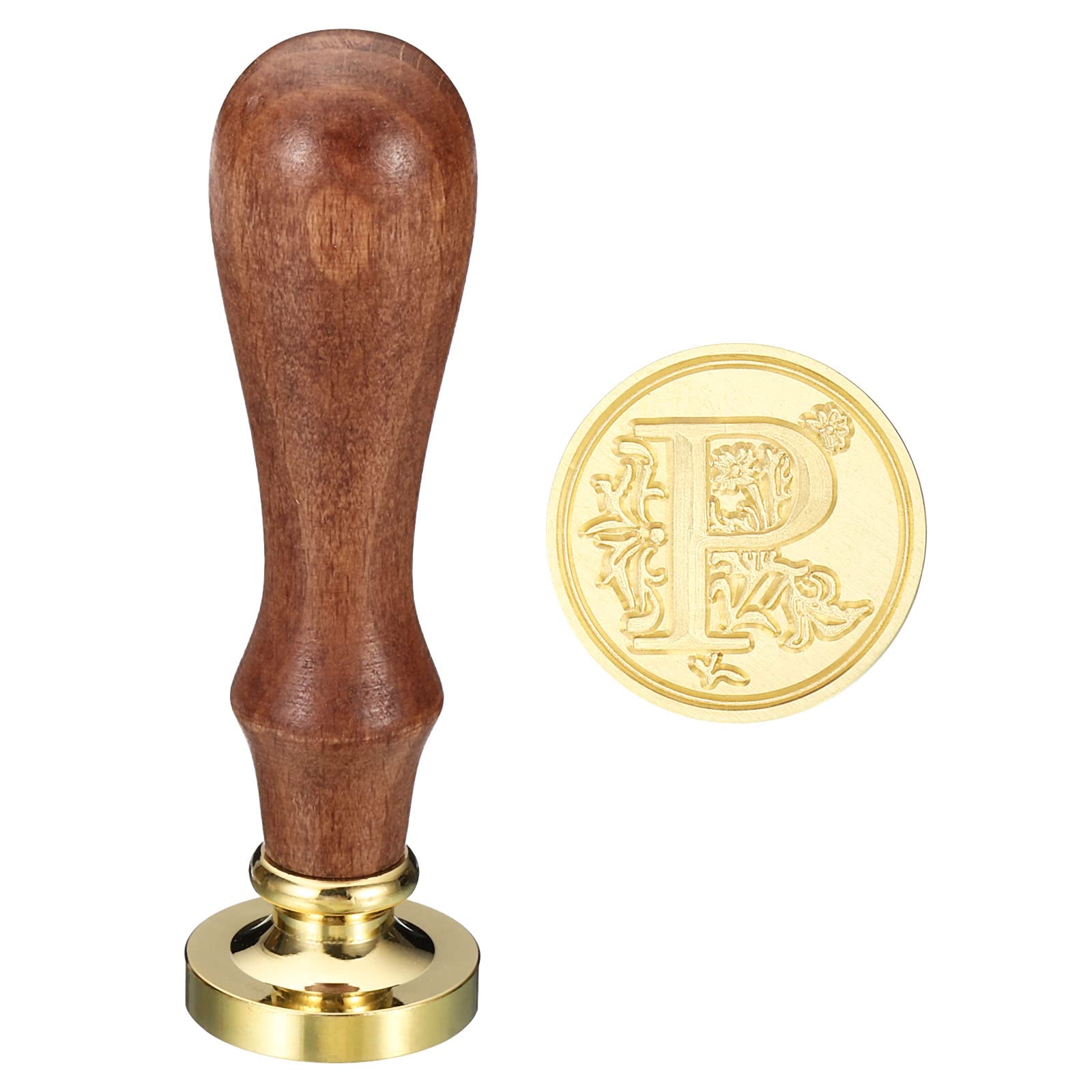 PATIKIL Alphabet P Wax Seal Stamp, Initial Letter Sealing Wax Stamp Classic Retro Removable Brass Head Wooden Handle for Envelope Invitation Cards, Style 3