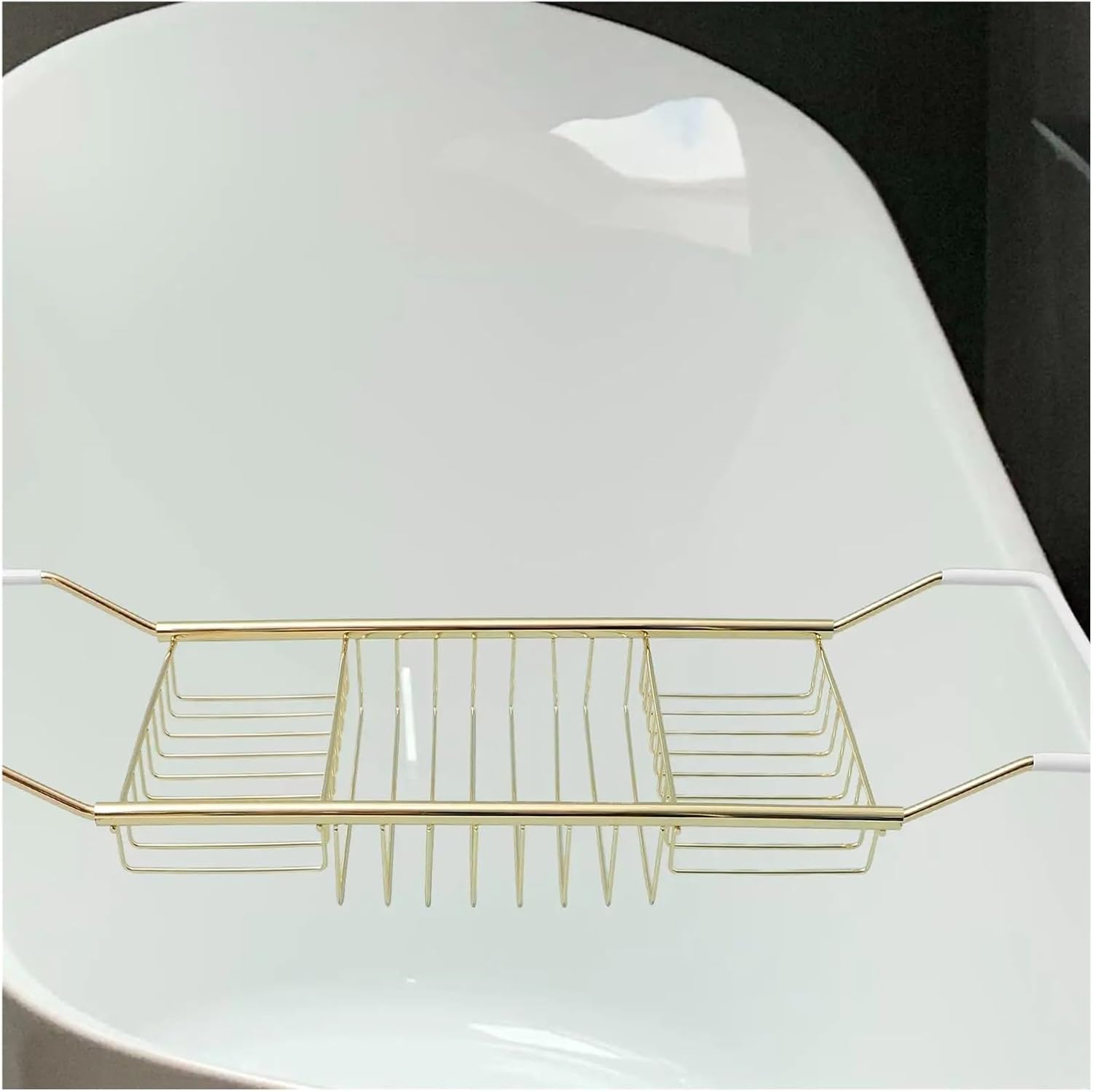 Telescopic Anti-Slip Storage Rack Bath Organizer Tray Bathtub Stainless Steel Bathroom Metal Over Shelf Bamboo