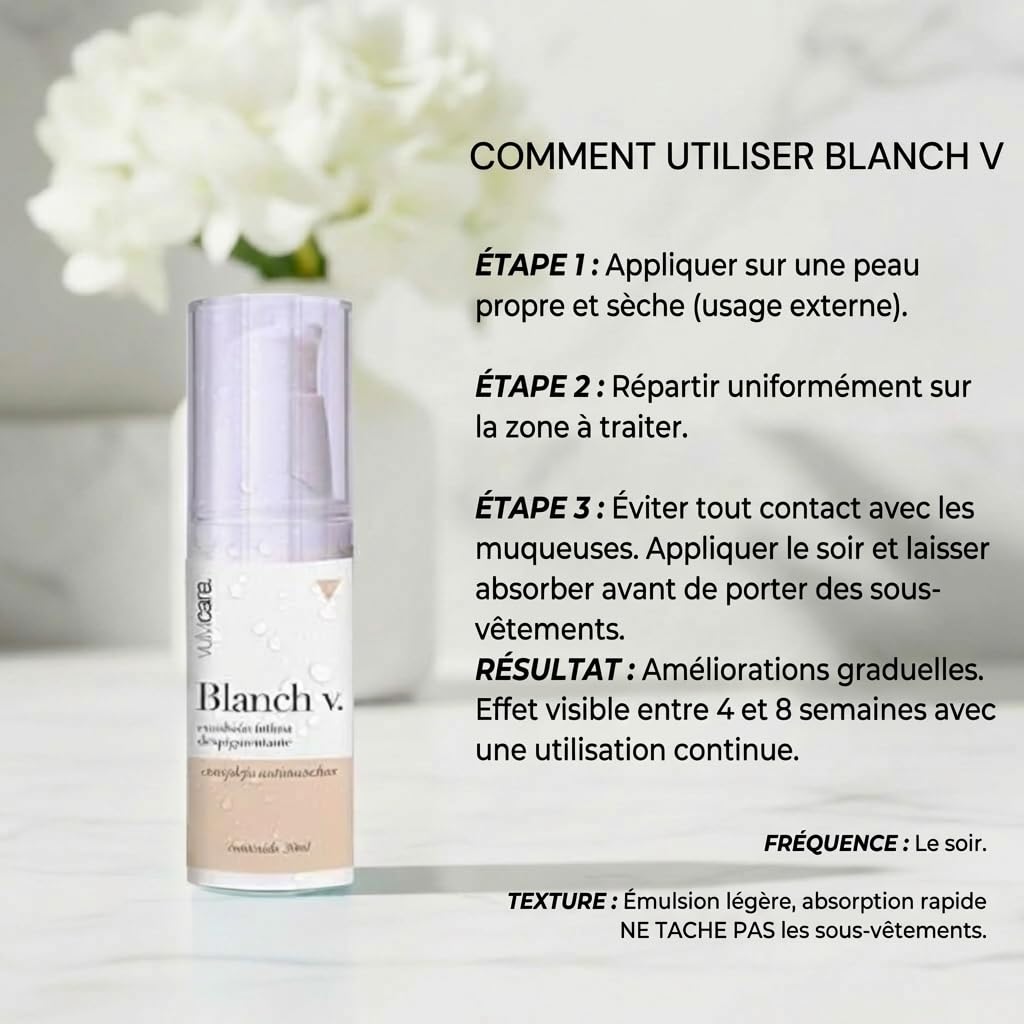 Vulvicare Blanch V Crème Éclaircissante Intime – Unifie le Teint et Réduit les Taches dues aux Hormones, Frottements ou Épilation – Par des Gynécologues – Sans Parabènes – Peau Sensible – 30ml