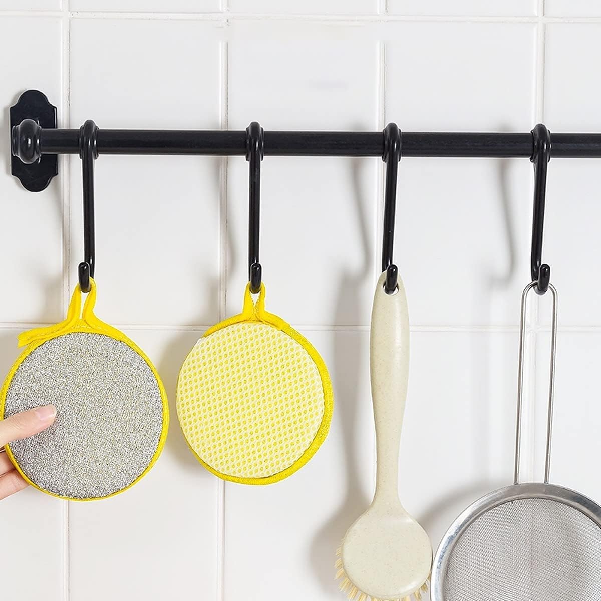 PREZONE 2 in 1 Stainless Steel with Sponges Scrubber - Set of 5 | Double Side Dishwashing Scrub for Pots & Pans | Kitchens | Bathroom | Tableware Dish | Tough Cleaning 2