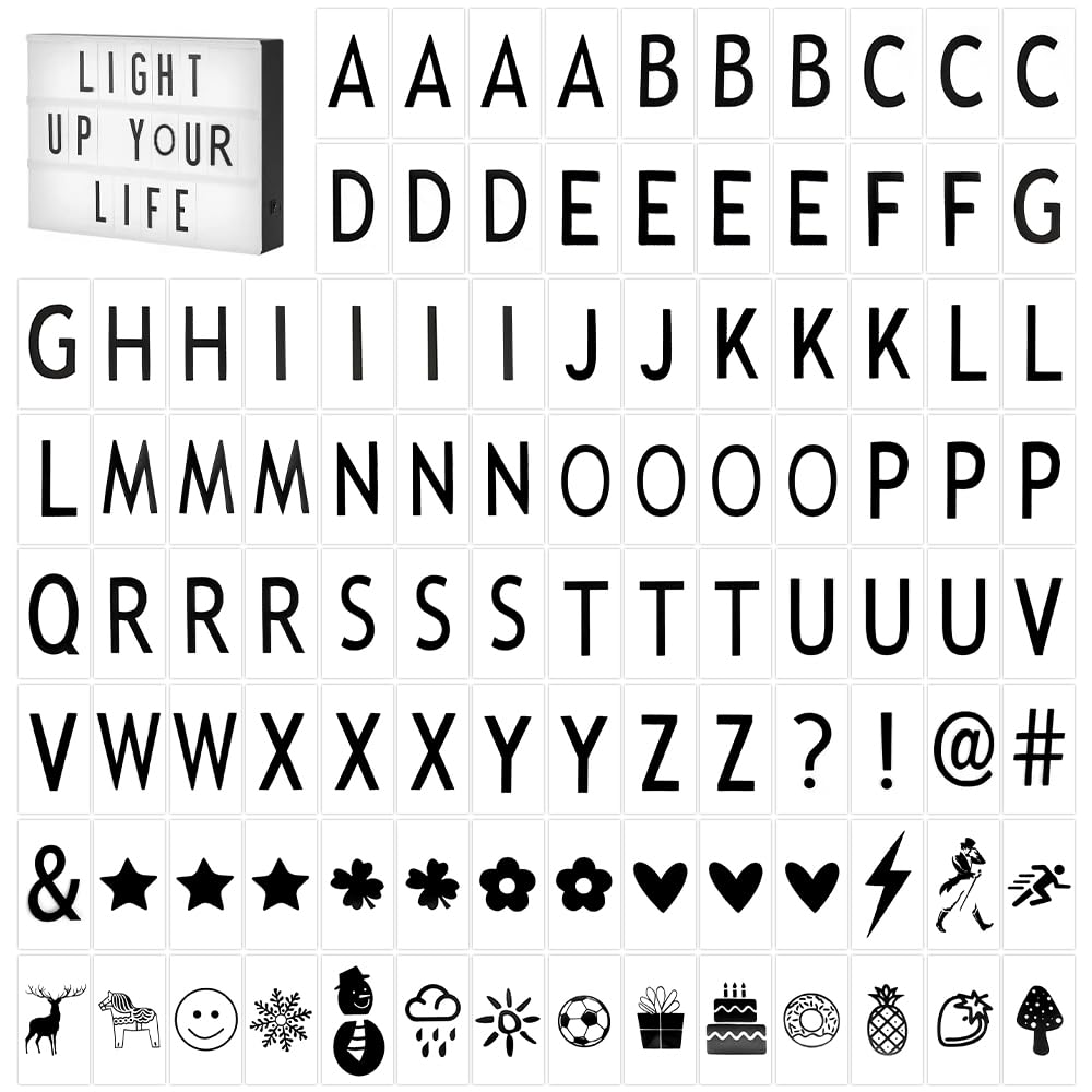 Xygobla Black/85 85Pcs Cinema Light Box Letters 65X35mm, Led Light Box Replacement Letters Numbers & Symbols, Compatible With A3 A4 A5 Cinema Board For Home Party Halloween Christmas Decoration