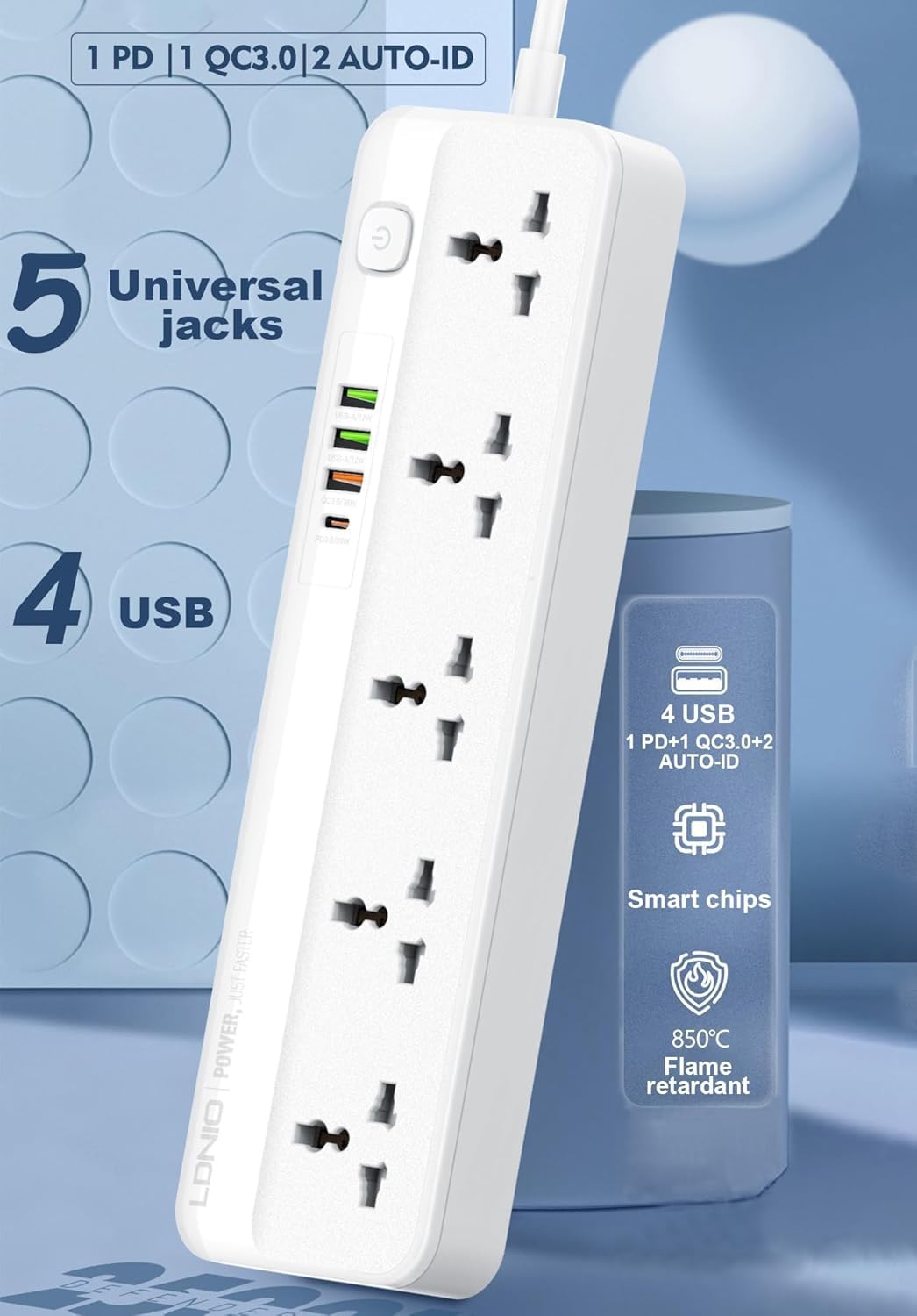 XINGHE Universal Extension Lead, White - Image 2