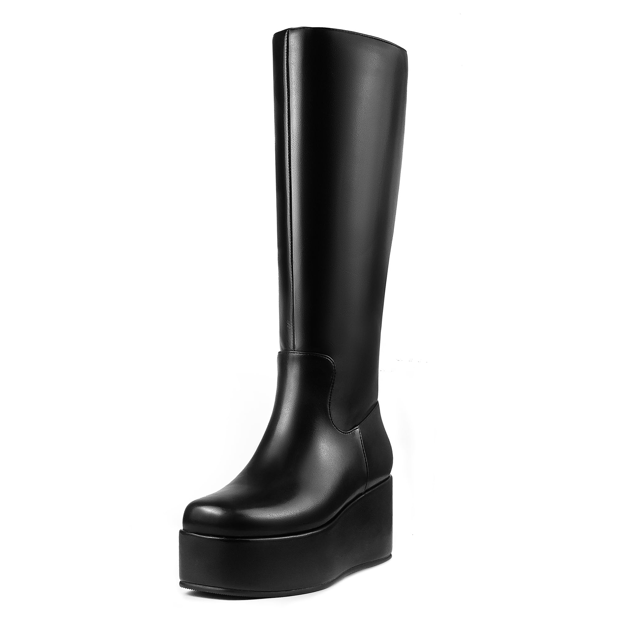 Platform Knee High Boots for Women Square Toe Side Zipper Fall Winter Dress Tall Wedge Boots for Women