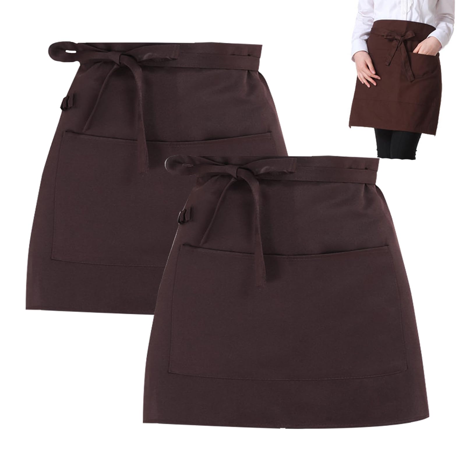 Unisex-Taillenschürze, schwarze kurze Schürzen mit halber Taille, Kochschürzen mit 2 Taschen für Zuhause, Küche, Pub, Café, Kellnerin