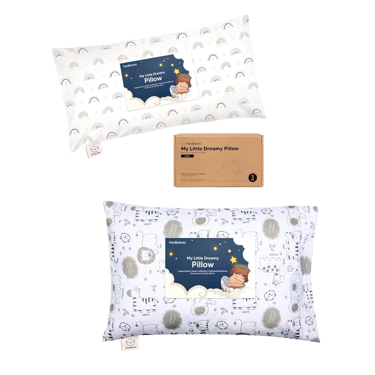 KeaBabies Buddy Toddler Pillow with Pillowcase 10x18 and Toddler Pillow with Pillowcase - Soft Toddler Pillows for Sleeping, Kids Pillow - 13X18 Soft Cotton Toddler Pillows for Sleeping