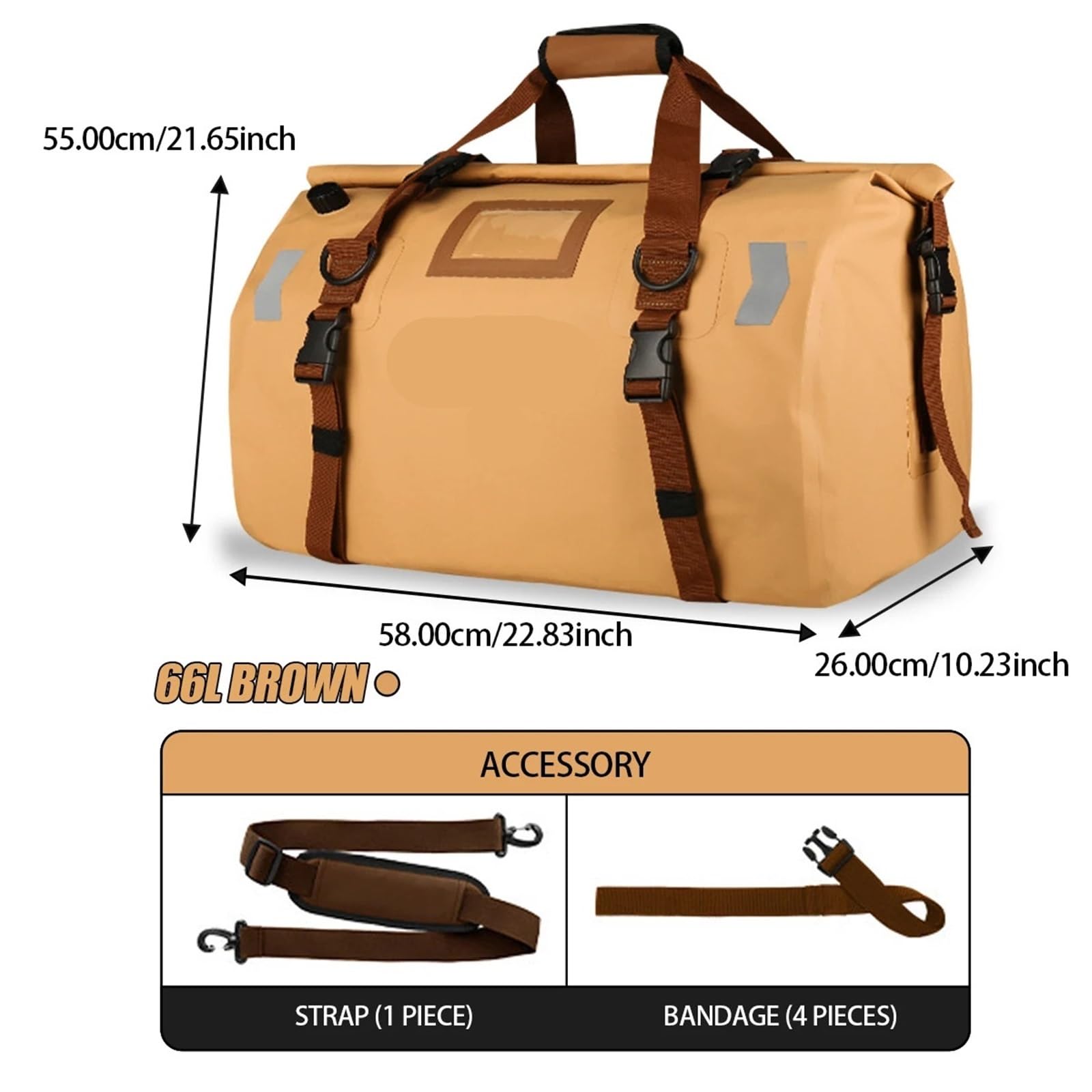torba na siodełko motocyklowe Uniwersalna Torba Motocyklowa Dry Bag Duffle Bag, Torba Na Tył Motocykla, Torba Na Tylne Siedzenie, Torba Na Kółkach, Torba Podróżna Na Kemping(66L-Brown)