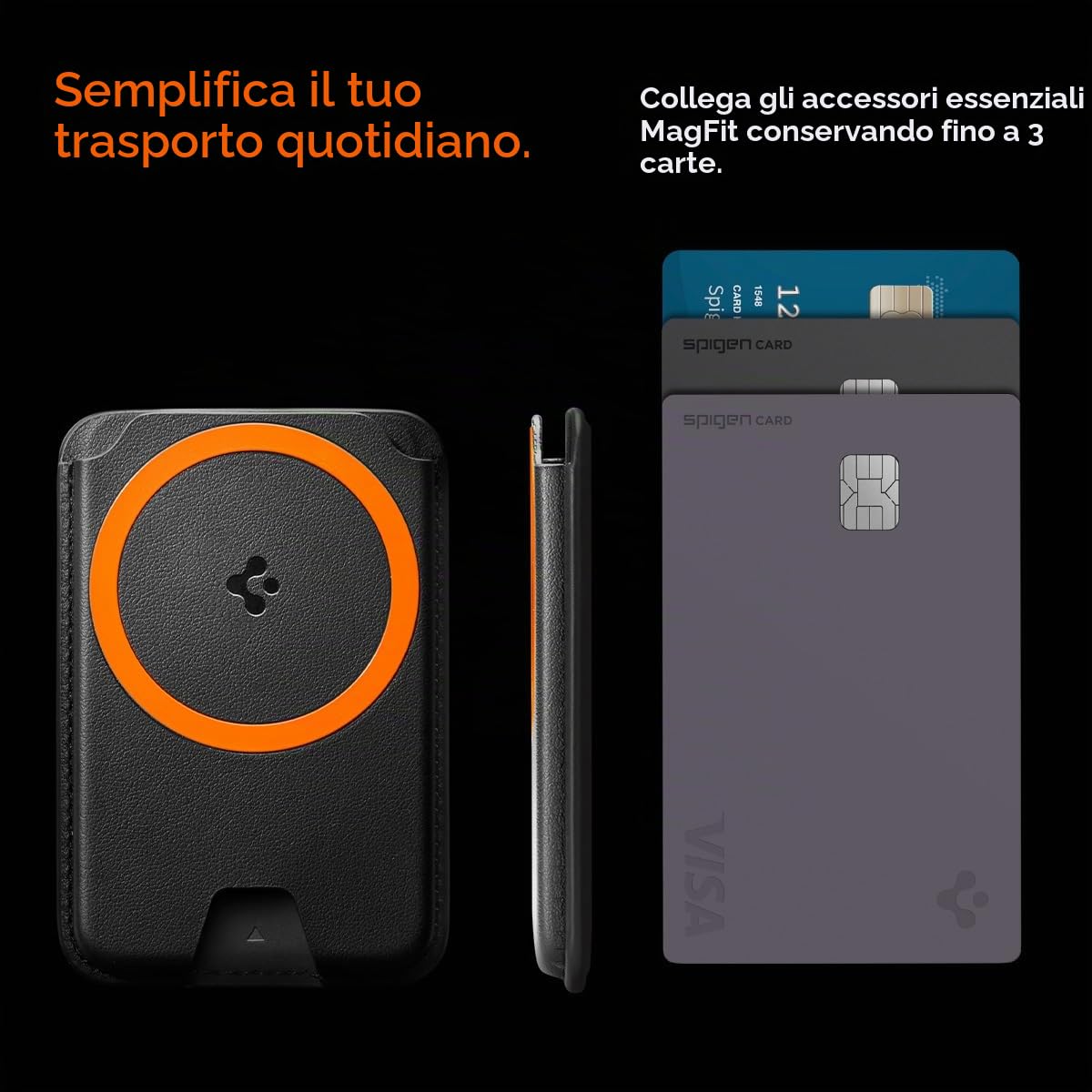 Spigen Valentinus MagFit+ Portafoglio (3 carte) MagSafe Wallet MagSafe Compatibile con iPhone 17/16/15/14/13/12 Modelle, Accessori MagSafe - Nero